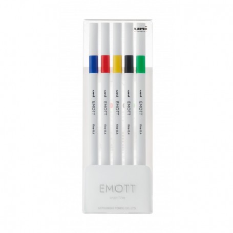 Fineliner uni-ball EMOTT PEM-SY 5C NO.1, 0.4 mm, culori intense, 5 culori/set