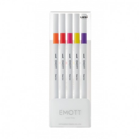 Fineliner uni-ball EMOTT PEM-SY 5C NO.2, 0.4 mm, culori intense, 5 culori/set