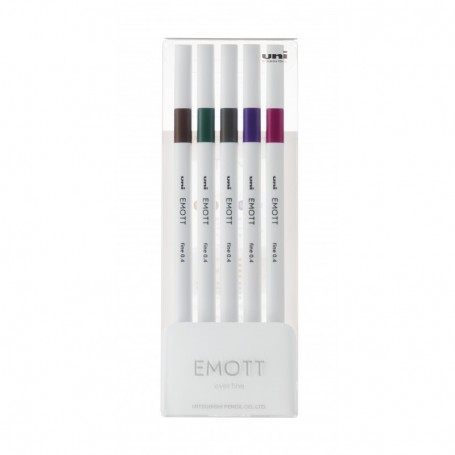 Fineliner uni-ball EMOTT PEM-SY 5C NO.3, 0.4 mm, culori metalizate, 5 culori/set