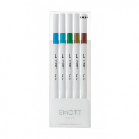 Fineliner uni-ball EMOTT PEM-SY 5C NO.4, 0.4 mm, culori metalizate, 5 culori/set